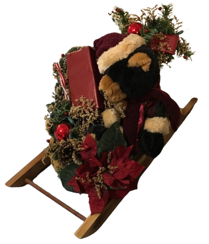 Sleigh Holiday Christmas Vintage WOOD With Vintage Bear and Other Vintage Decorations Plus Lights Unique Shelf Sitter Gift Idea - JAMsCraftCloset
