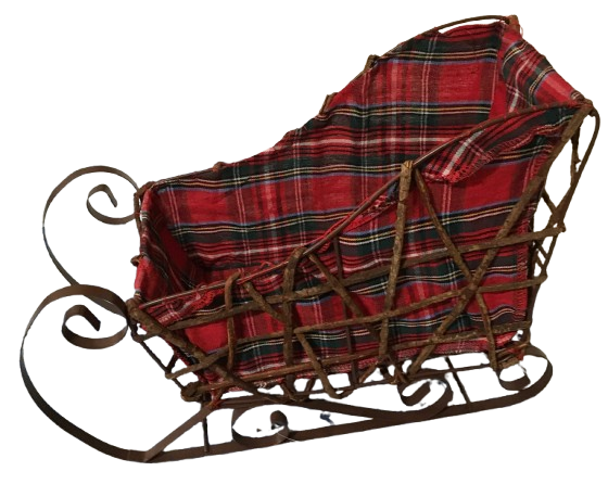 Sleigh Holiday Christmas Vintage Metal and Grapevine BROWN Red Plaid Lining Unique Shelf Sitter Gift Idea - JAMsCraftCloset