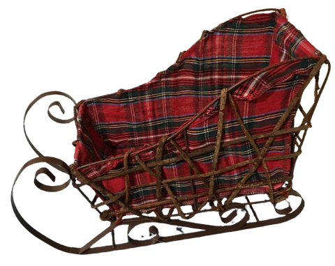 Sleigh Holiday Christmas Vintage Metal and Grapevine BROWN Red Plaid Lining Unique Shelf Sitter Gift Idea - JAMsCraftCloset