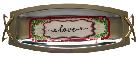 TRAY SILVER METAL With GOLD Handles Mid-Century Modern Rectangle Decoupaged Hand Painted Upcycled Repurposed Wall Art or Shelf Sitter &nbsp;LOVE Home Decor Gift - JAMsCraftCloset
