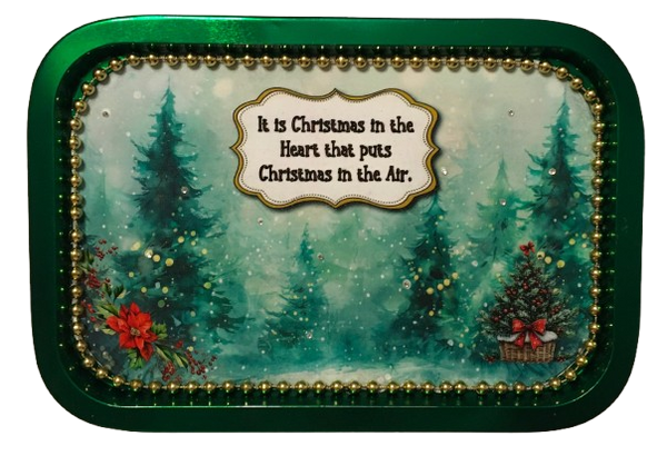 Metal Tray GREEN - CHRISTMAS IN THE HEART - CHRISTMAS IN THE AIR - HOLIDAY Wall Art Handmade Decoupaged Upcycled Metal Tray Gift - JAMsCraftCloset