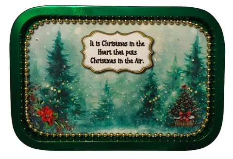 Metal Tray GREEN - CHRISTMAS IN THE HEART - CHRISTMAS IN THE AIR - HOLIDAY Wall Art Handmade Decoupaged Upcycled Metal Tray Gift - JAMsCraftCloset