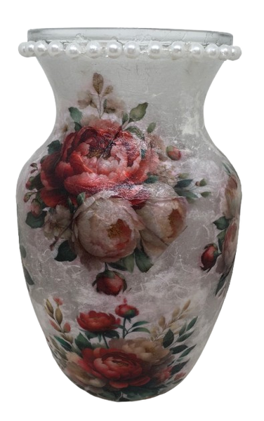 Glass VASE Decoupaged RED and PINK ROSES Wedding Decor Shelf Sitter Vase Shabby Chic Victorian BoHo Decor Gift Idea - JAMsCraftCloset