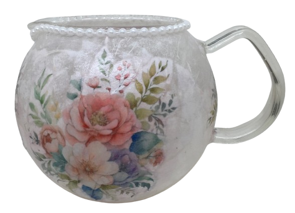 Glass PITCHER Decoupaged PINK ROSES Wedding Decor Shelf Sitter Basket Shabby Chic Victorian BoHo Home Decor Gift Idea - JAMsCraftCloset