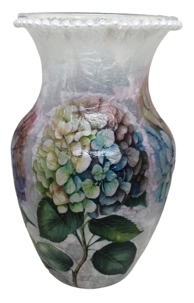 Glass VASE Decoupaged HYDRANGEAS Wedding Decor Shelf Sitter Vase Shabby Chic Victorian BoHo Decor Gift Idea - JAMsCraftCloset