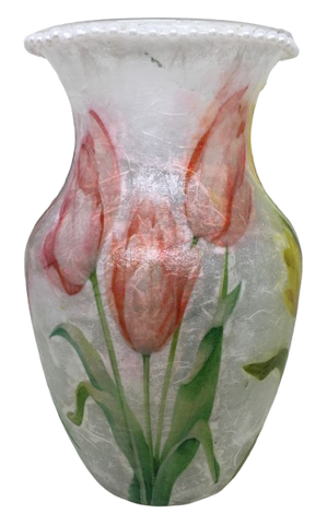 Glass VASE Decoupaged TULIPS Wedding Decor Shelf Sitter Vase Shabby Chic Victorian BoHo Decor Gift Idea - JAMsCraftCloset