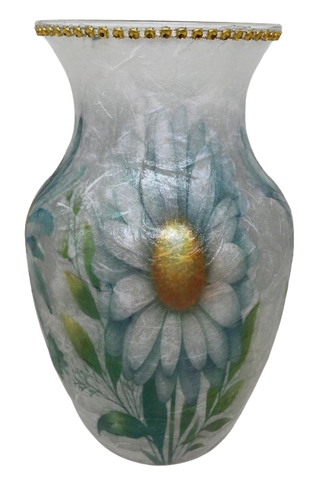 Glass VASE Decoupaged DAISIES Wedding Decor Shelf Sitter Vase Shabby Chic Victorian BoHo Decor Gift Idea - JAMsCraftCloset