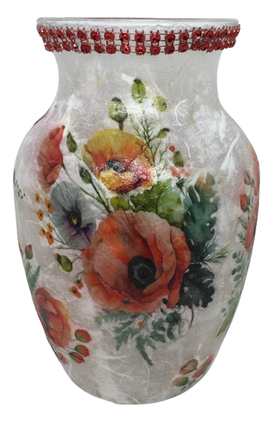 Glass VASE Decoupaged POPPIES Wedding Decor Shelf Sitter Vase Shabby Chic Victorian BoHo Decor Gift Idea - JAMsCraftCloset