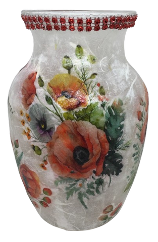 Glass VASE Decoupaged POPPIES Wedding Decor Shelf Sitter Vase Shabby Chic Victorian BoHo Decor Gift Idea - JAMsCraftCloset