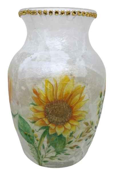 Glass VASE Decoupaged SUNFLOWERS Wedding Decor Shelf Sitter Vase Shabby Chic Victorian BoHo Decor Gift Idea - JAMsCraftCloset