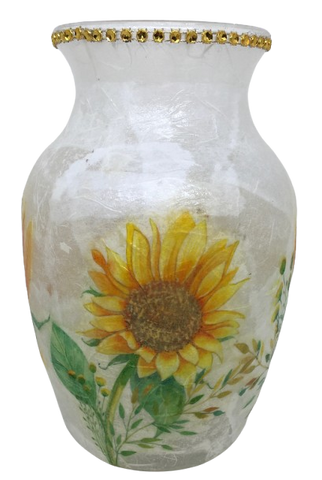 Glass VASE Decoupaged SUNFLOWERS Wedding Decor Shelf Sitter Vase Shabby Chic Victorian BoHo Decor Gift Idea - JAMsCraftCloset