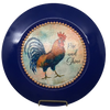 PLATE CHARGER NAVY BLUE PLASTIC ROUND DECOUPAGED Upcycled Repurposed Wall Art or Shelf Sitter RISE AND SHINE ROOSTER Decor Kitchen Decor Home Decor Wall Art Gift WEDDING - JAMsCraftCloset
