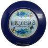 PLATE CHARGER NAVY BLUE PLASTIC ROUND DECOUPAGED Upcycled Repurposed Wall Art or Shelf Sitter WELCOME Decor Kitchen Decor Home Decor Wall Art Gift WEDDING - JAMsCraftCloset
