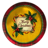 TRAY RED PLAID PLASTIC ROUND Decoupaged Hand Painted Upcycled Repurposed MERRY CHRISTMAS YELLOW BACKGROUND Home Decor Christmas Wall Art Shelf Sitter Gift - JAMsCraftCloset
