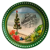 TRAY GREEN PLASTIC ROUND Decoupaged Hand Painted Upcycled Repurposed BEACH SCENE - MOST WONDERFUL TIME OF THE YEAR Home Decor Christmas Wall Art Shelf Sitter Gift - JAMsCraftCloset
