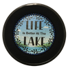 Pie Pan Metal Enamel Vintage Black LIFE IS BETTER AT THE LAKE Farmhouse Lake House Country Wall Art Handmade Decoupaged Hand Painted Repurposed Upcycled Gift Idea - JAMsCraftCloset