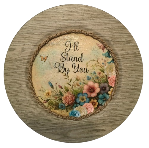 Plastic Light Brown Wood Grain CHARGER PLATE Farmhouse Country Wall Art I'LL STAND BY YOU Handmade Valentine's Day Gift Idea - JAMsCraftCloset