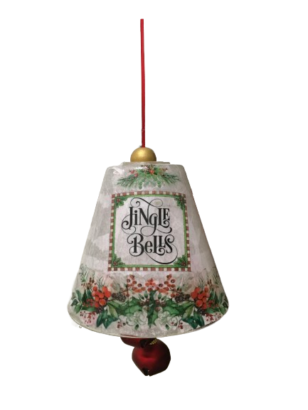 Glass BELL Decoupaged JINGLE BELLS Christmas Holiday Decor Upcycled Repurposed Light Globes Shelf Sitter Shabby Chic Victorian BoHo Decor Gift Idea - JAMsCraftCloset