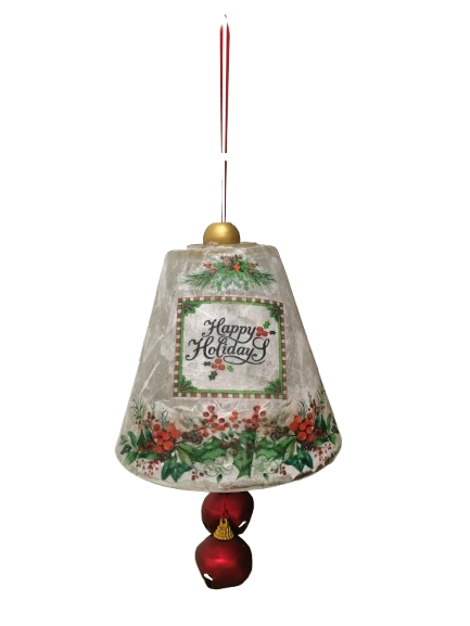 Glass BELL Decoupaged HAPPY HOLIDAYS- BERRIES and HOLLY Christmas Holiday Decor Upcycled Repurposed Light Globes Shelf Sitter Shabby Chic Victorian BoHo Decor Gift Idea - JAMsCraftCloset