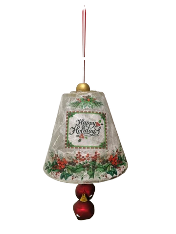 Glass BELL Decoupaged HAPPY HOLIDAYS- BERRIES and HOLLY Christmas Holiday Decor Upcycled Repurposed Light Globes Shelf Sitter Shabby Chic Victorian BoHo Decor Gift Idea - JAMsCraftCloset
