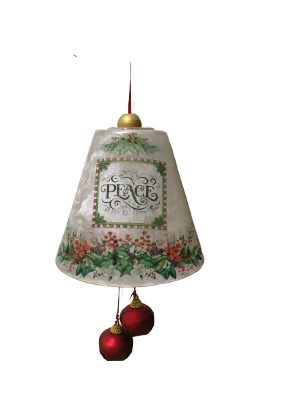 Glass BELL Decoupaged PEACE Christmas Holiday Decor Upcycled Repurposed Light Globes Shelf Sitter Shabby Chic Victorian BoHo Decor Gift Idea - JAMsCraftCloset