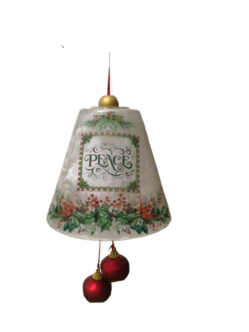 Glass BELL Decoupaged PEACE Christmas Holiday Decor Upcycled Repurposed Light Globes Shelf Sitter Shabby Chic Victorian BoHo Decor Gift Idea - JAMsCraftCloset