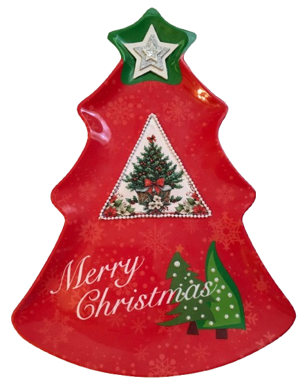 TRAY GREEN TREE SHAPED Plastic Decoupaged Upcycled Repurposed Christmas Theme MERRY CHRISTMAS Wall Art Shelf Sitter Decor Gift - JAMsCraftCloset