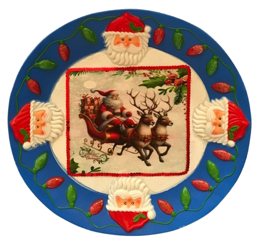 TRAY RED and GREEN SANTA OVAL SHAPED Plastic Decoupaged Upcycled Repurposed Christmas Theme SANTA SLEIGH MERRY CHRISTMAS Wall Art Shelf Sitter Decor Gift - JAMsCraftCloset