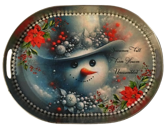 Galvanized Metal Oval TRAY Holiday Decor Farmhouse Country Shelf Sitter Wall Art SNOWMEN FALL FROM HEAVEN UNASSEMBLED Christmas DECOR Handmade Gift Idea &nbsp;- JAMsCraftCloset