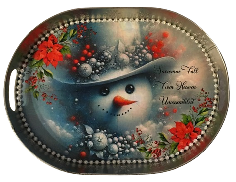 Galvanized Metal Oval TRAY Holiday Decor Farmhouse Country Shelf Sitter Wall Art SNOWMEN FALL FROM HEAVEN UNASSEMBLED Christmas DECOR Handmade Gift Idea &nbsp;- JAMsCraftCloset