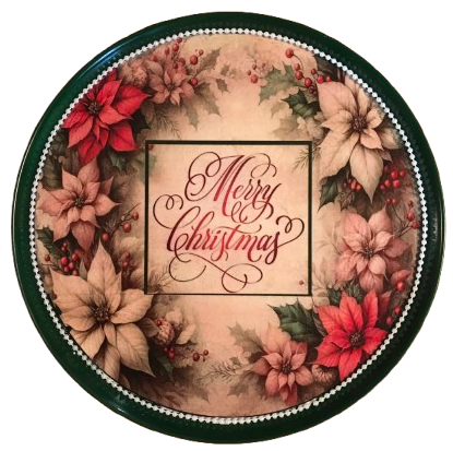 Pizza Pan SMALL Dark Green MERRY CHRISTMAS POINSETTIAS Farmhouse Country Home CHRISTMAS Decor Wall Art Shelf Sitter Handmade Hand Painted Repurposed Upcycled Gift Idea - JAMsCraftCloset