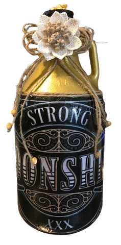 GLASS BOTTLE-JUG With Decoupaged Black and Gold STRONG MOONSHINE XXX Shelf Sitter Home Decor Country Farmhouse Decor Gift Idea - JAMsCraftCloset