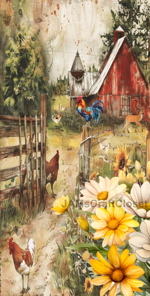 RECTANGLE SHAPED Digital Graphic Design Floral - RED BARN DASIES AND CHICKENS - PNG SVG Lake House Sign Farmhouse Country Home Cabin KITCHEN Wall Art Decor Chef Gift Crafters Delight - JAMsCraftCloset