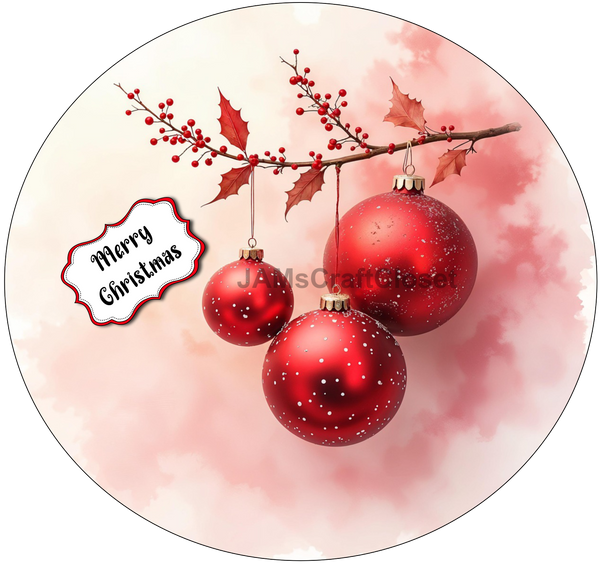 ROUND Digital Graphic Design MERRY CHRISTMAS - RED BULBS Gift First Home Sublimation Decoupage PNG SVG Country Farmhouse Home Decor Wall Art Decor Gift Crafters Delight - JAMsCraftCloset