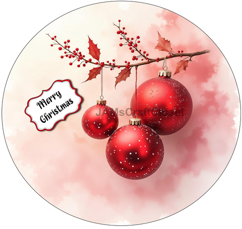 ROUND Digital Graphic Design MERRY CHRISTMAS - RED BULBS Gift First Home Sublimation Decoupage PNG SVG Country Farmhouse Home Decor Wall Art Decor Gift Crafters Delight - JAMsCraftCloset