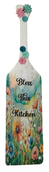 Wood Cutting Board Hand Painted Decoupaged BLESS THIS KITCHEN Floral Wall Art Kitchen Decor Chef Cook Gift Idea Repurposed Upcycled - JAMsCraftCloset