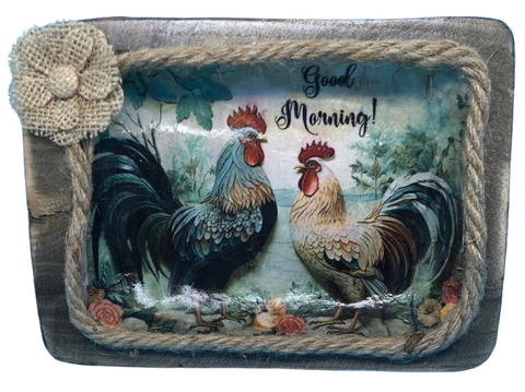 Vintage Hand Carved Unknown Light Wood Type BOWL - GOOD MORNING ROOSTERS - Kitchen Wall Art Gift Ides Rustic Farmhouse Home Decor&nbsp; - JAMsCraftCloset