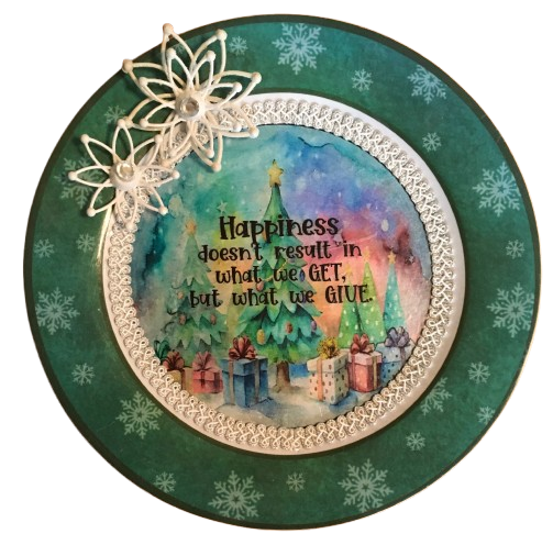 PLATE PLASTIC ROUND Christmas DECOUPAGED Upcycled Repurposed Wall Art or Shelf Sitter HAPPINESS DOESN'T RESULT IN WHAT WE GET Holiday Home Decor Gift - JAMsCraftCloset