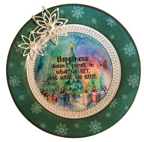 PLATE PLASTIC ROUND Christmas DECOUPAGED Upcycled Repurposed Wall Art or Shelf Sitter HAPPINESS DOESN'T RESULT IN WHAT WE GET Holiday Home Decor Gift - JAMsCraftCloset