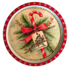 TRAY WHITE and RED METAL ROUND Decoupaged Hand Painted Upcycled Repurposed Wall Art CANDY CANE MERRY CHRISTMAS Home Decor Christmas Wall Art Gift - JAMsCraftCloset