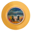 CHARGER PLATE YELLOW PLASTIC ROUND BEACH THEME - DECOUPAGED Upcycled Repurposed Wall Art or Shelf Sitter HAPPINESS COMES IN WAVES Home Decor Gift - JAMsCraftCloset