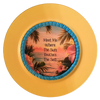 CHARGER PLATE YELLOW PLASTIC ROUND BEACH THEME - DECOUPAGED Upcycled Repurposed Wall Art or Shelf Sitter MEET ME WHERE THE SUN TOUCHES THE SEA Home Decor Gift - JAMsCraftCloset