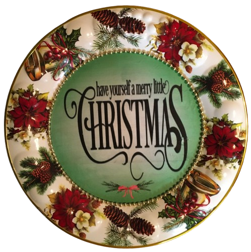 TRAY RED, WHITE, and GREEN ROUND SHAPED Embossed Poinsettias Plastic Decoupaged Upcycled Repurposed Christmas Theme HAVE YOURSELF A MERRY LITTLE CHRISTMAS Wall Art Shelf Sitter Decor Gift - JAMsCraftCloset