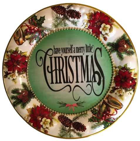 TRAY RED, WHITE, and GREEN ROUND SHAPED Embossed Poinsettias Plastic Decoupaged Upcycled Repurposed Christmas Theme HAVE YOURSELF A MERRY LITTLE CHRISTMAS Wall Art Shelf Sitter Decor Gift - JAMsCraftCloset
