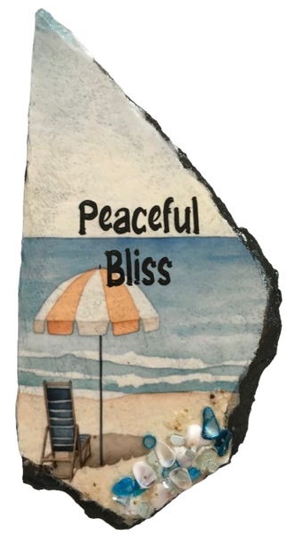 Antique West Virginia Roof Decoupaged PEACEFUL BLISS - Beach Theme 3-D Embellishments Shells and Sand Handmade Wall Art Unique Beach Lake House Gift- JAMsCraftCloset