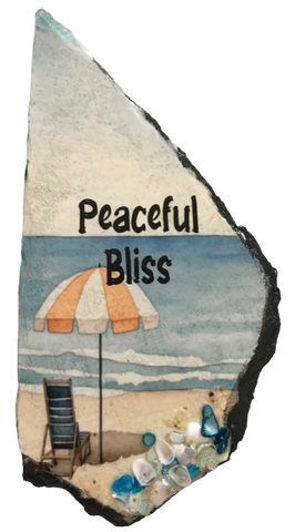 Antique West Virginia Roof Decoupaged PEACEFUL BLISS - Beach Theme 3-D Embellishments Shells and Sand Handmade Wall Art Unique Beach Lake House Gift- JAMsCraftCloset