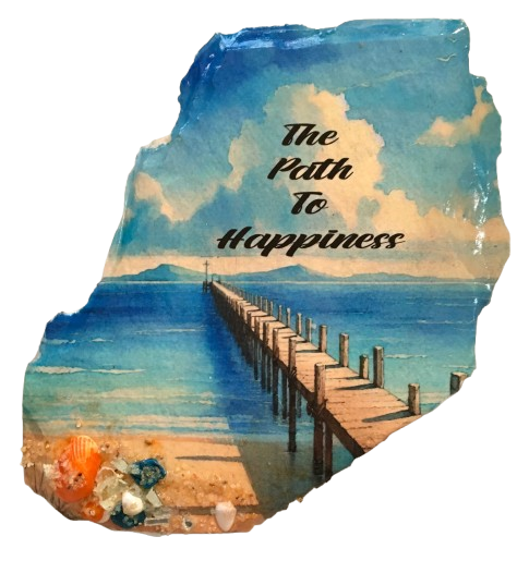 Antique West Virginia Roof Decoupaged THE PATH TO HAPPINESS - Beach Theme 3-D Embellishments Shells and Sand Handmade Wall Art Unique Beach Lake House Gift- JAMsCraftCloset