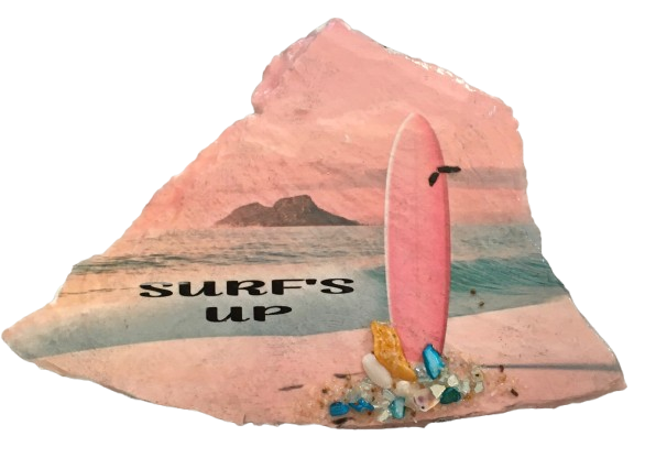 Antique West Virginia Roof Decoupaged SURFS UP - Beach Theme 3-D Embellishments Shells and Sand Handmade Wall Art Unique Beach Lake House Gift- JAMsCraftCloset
