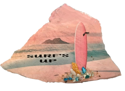 Antique West Virginia Roof Decoupaged SURFS UP - Beach Theme 3-D Embellishments Shells and Sand Handmade Wall Art Unique Beach Lake House Gift- JAMsCraftCloset