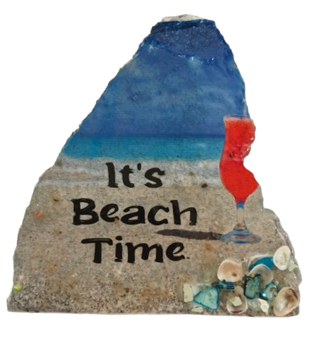 Antique West Virginia Roof Decoupaged ITS BEACH TIME Beach Theme 3-D Embellishments Shells and Sand Handmade Wall Art Unique Beach Lake House Gift - JAMsCraftCloset